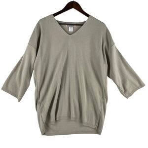 Avalin Womens V-Neck Sweater Medium Beige Dolman Sleeve 100% Cotton Made USA